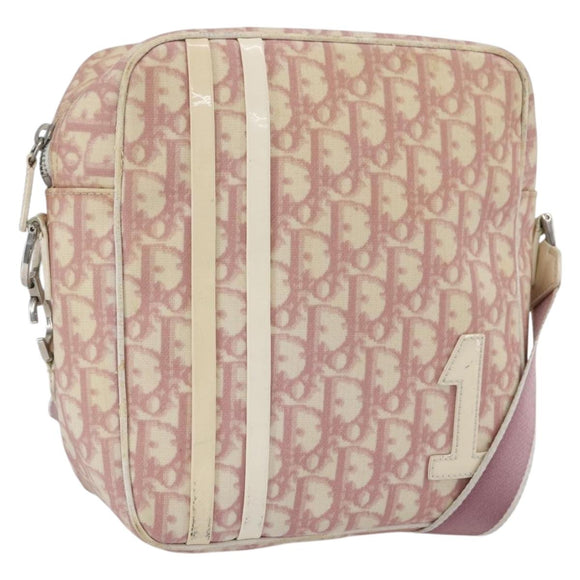Christian Dior Trotter Canvas Shoulder Bag Pink Silver Auth mr1817