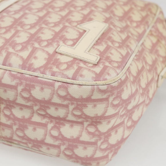 Christian Dior Trotter Canvas Shoulder Bag Pink Silver Auth mr1817
