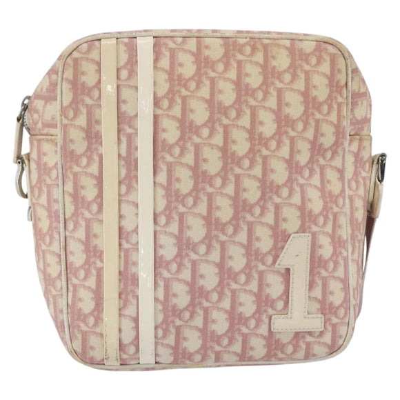 Christian Dior Trotter Canvas Shoulder Bag Pink Silver Auth mr1817