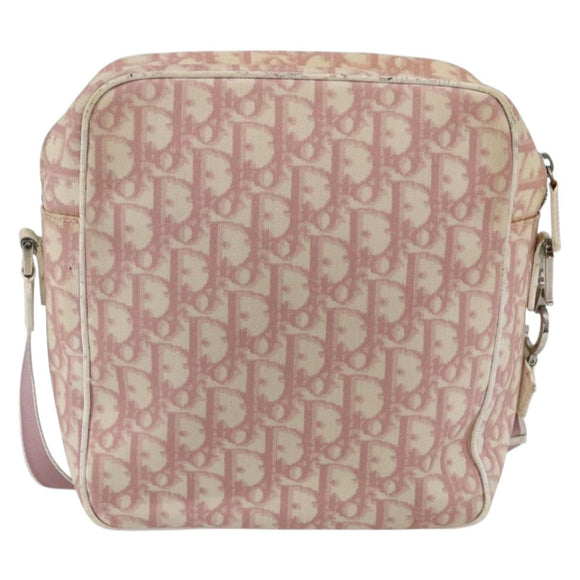 Christian Dior Trotter Canvas Shoulder Bag Pink Silver Auth mr1817