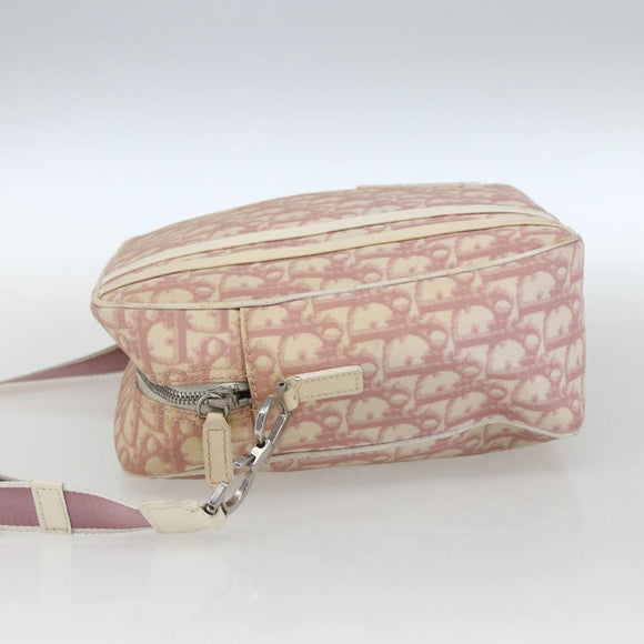 Christian Dior Trotter Canvas Shoulder Bag Pink Silver Auth mr1817