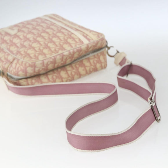 Christian Dior Trotter Canvas Shoulder Bag Pink Silver Auth mr1817