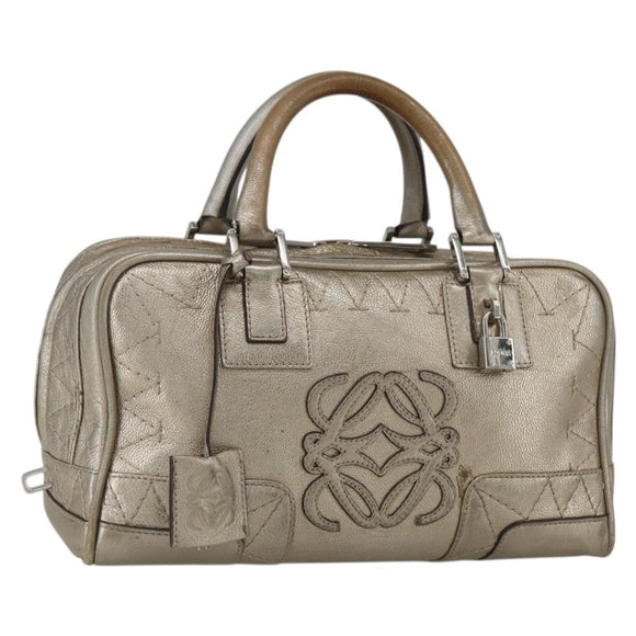 LOEWE Anagram Americana 28 Hand Bag Leather Gold Auth mr1819