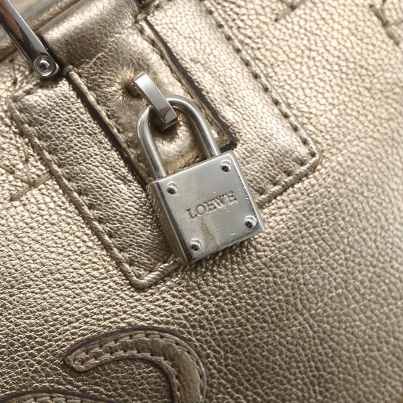 LOEWE Anagram Americana 28 Hand Bag Leather Gold Auth mr1819