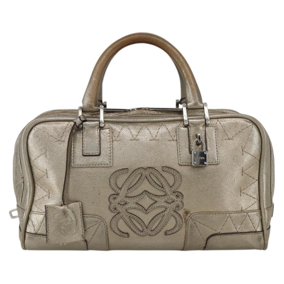 LOEWE Anagram Americana 28 Hand Bag Leather Gold Auth mr1819