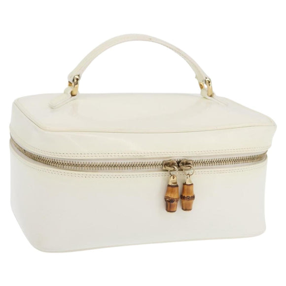 GUCCI Vanity Cosmetic Pouch Leather White Gold 032 1956 0150 Auth mr1827
