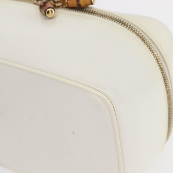 GUCCI Vanity Cosmetic Pouch Leather White Gold 032 1956 0150 Auth mr1827