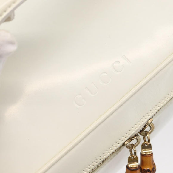 GUCCI Vanity Cosmetic Pouch Leather White Gold 032 1956 0150 Auth mr1827