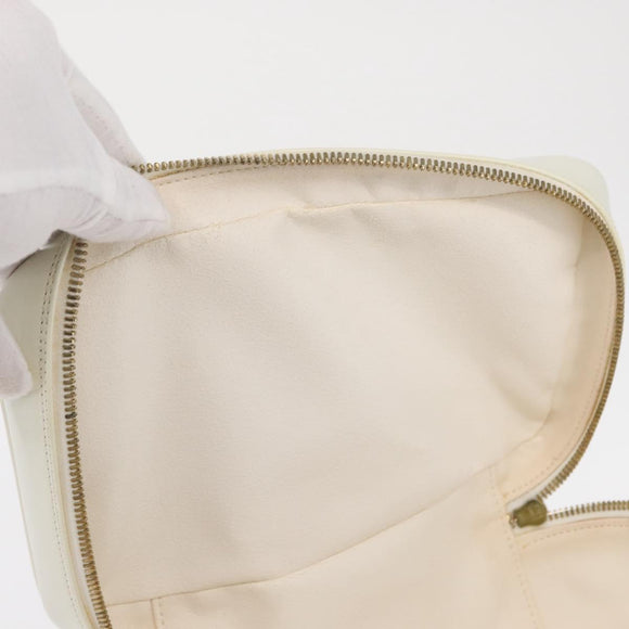 GUCCI Vanity Cosmetic Pouch Leather White Gold 032 1956 0150 Auth mr1827