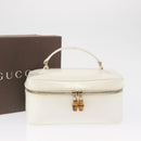GUCCI Vanity Cosmetic Pouch Leather White Gold 032 1956 0150 Auth mr1827-22