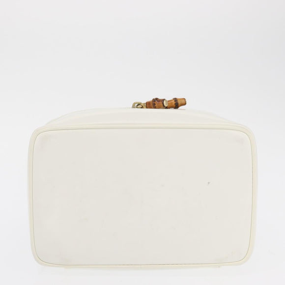 GUCCI Vanity Cosmetic Pouch Leather White Gold 032 1956 0150 Auth mr1827