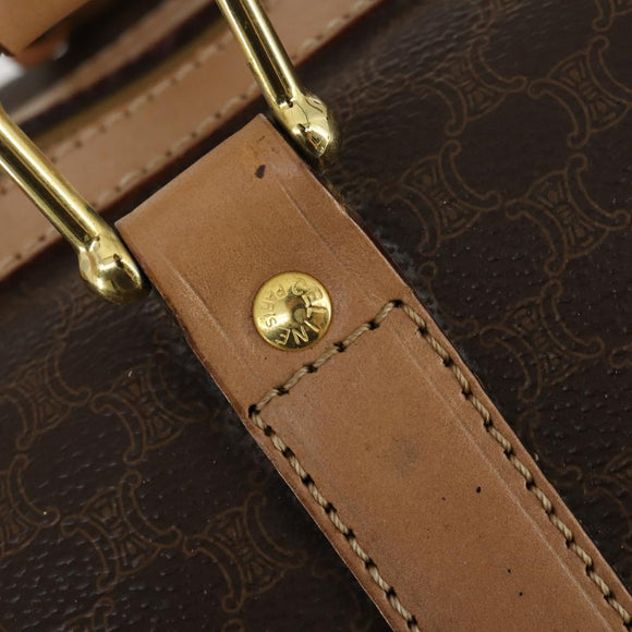 CELINE Macadam Canvas Boston Bag PVC Leather Brown Gold Auth mr1830