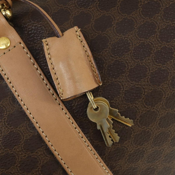CELINE Macadam Canvas Boston Bag PVC Leather Brown Gold Auth mr1830