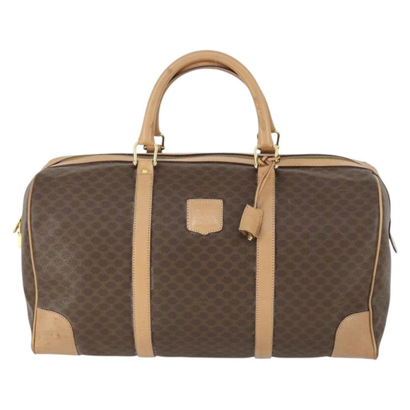 CELINE Macadam Canvas Boston Bag PVC Leather Brown Gold Auth mr1830