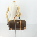 CELINE Macadam Canvas Boston Bag PVC Leather Brown Gold Auth mr1830-24