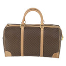 CELINE Macadam Canvas Boston Bag PVC Leather Brown Gold Auth mr1830-2