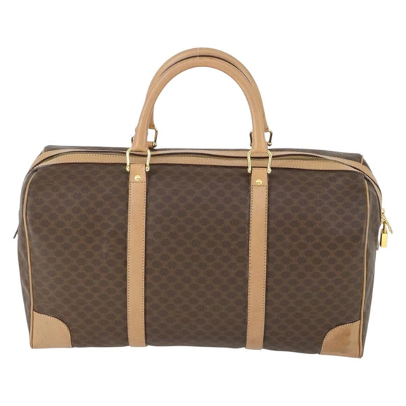 CELINE Macadam Canvas Boston Bag PVC Leather Brown Gold Auth mr1830