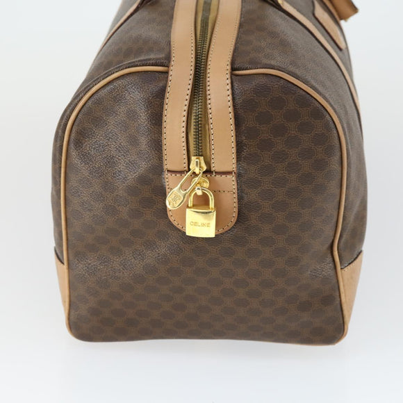 CELINE Macadam Canvas Boston Bag PVC Leather Brown Gold Auth mr1830