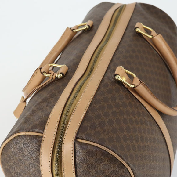 CELINE Macadam Canvas Boston Bag PVC Leather Brown Gold Auth mr1830