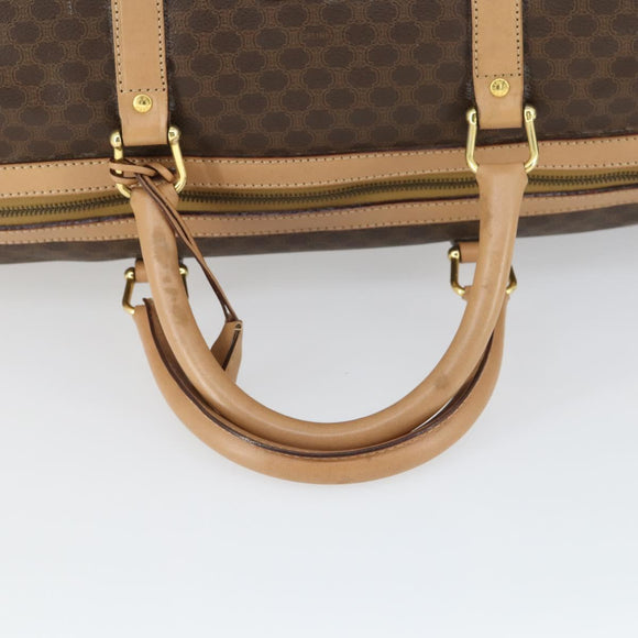 CELINE Macadam Canvas Boston Bag PVC Leather Brown Gold Auth mr1830