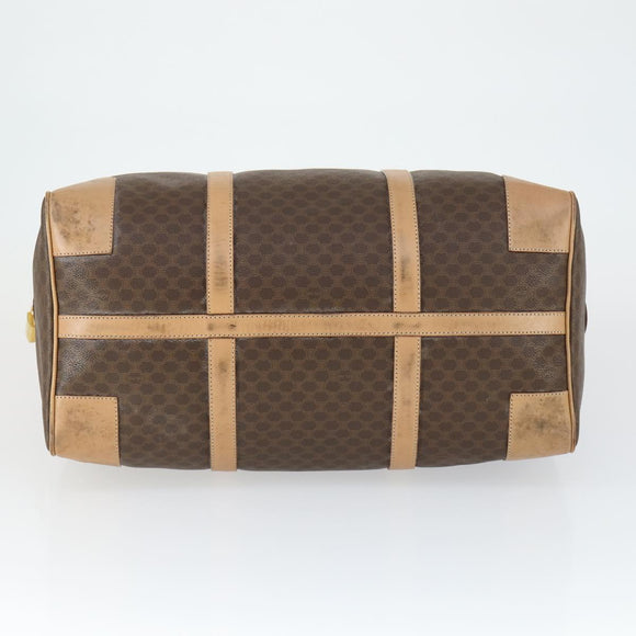 CELINE Macadam Canvas Boston Bag PVC Leather Brown Gold Auth mr1830