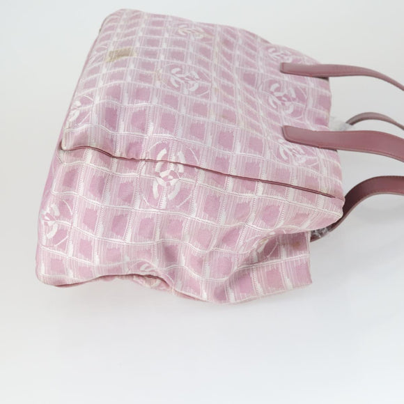 CHANEL New Travel line Tote Bag Nylon 2 Set Pink Beige CC Auth mr1839