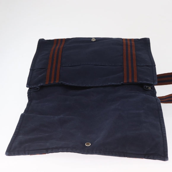 HERMES Bassus PM Shoulder Bag Canvas Navy Silver Auth mr1841