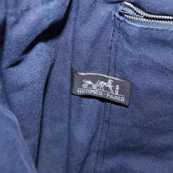 HERMES Bassus PM Shoulder Bag Canvas Navy Silver Auth mr1841