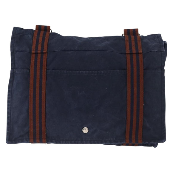 HERMES Bassus PM Shoulder Bag Canvas Navy Silver Auth mr1841