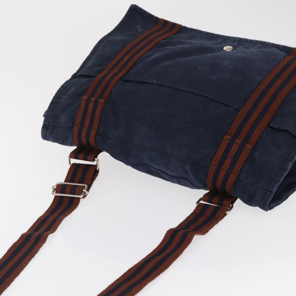 HERMES Bassus PM Shoulder Bag Canvas Navy Silver Auth mr1841