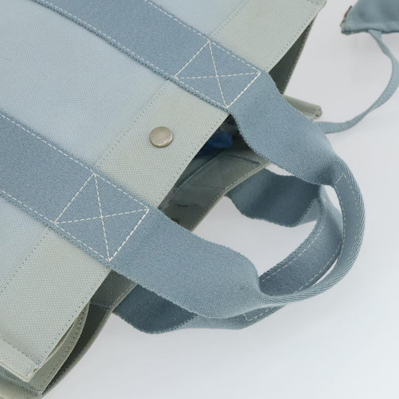 HERMES Bora Bora MM Hand Bag Canvas 2 Set Baby Blue Silver Auth mr1842