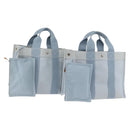 HERMES Bora Bora MM Handtas Canvas 2 Set Babyblauw Zilver Auth mr1842-1
