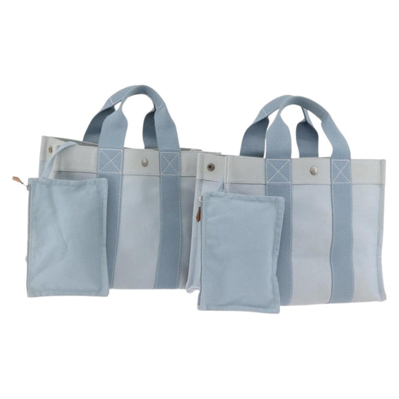 HERMES Bora Bora MM Handtas Canvas 2 Set Babyblauw Zilver Auth mr1842