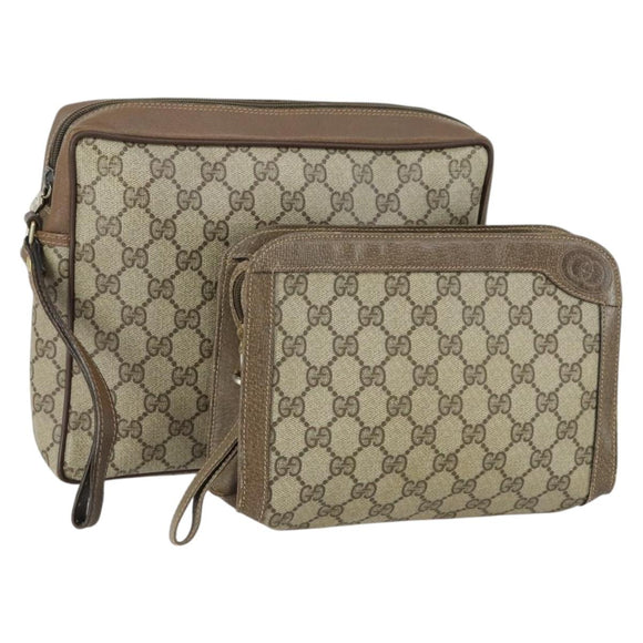GUCCI GG Supreme Clutch Bag PVC 2 Set Beige Auth mr1845