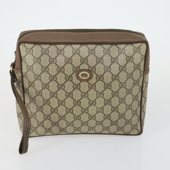 GUCCI GG Supreme Clutch Bag PVC 2 Set Beige Auth mr1845