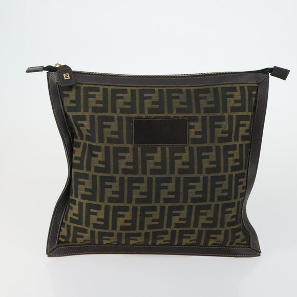 FENDI Zucca Canvas Zucchino Canvas Shoulder Bag 2 Set Black Brown Auth mr1847