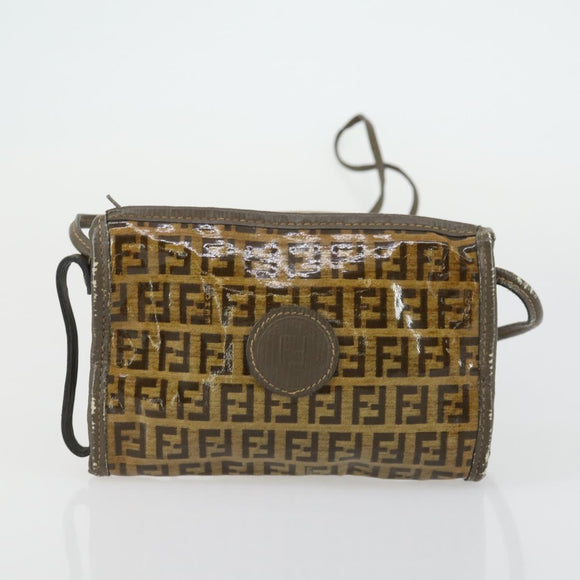 FENDI Zucca Canvas Zucchino Canvas Shoulder Bag 2 Set Black Brown Auth mr1847