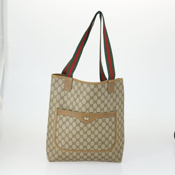 GUCCI GG Supreme Web Sherry Line Tote Bag PVC 5 Set Beige Red Auth mr1849