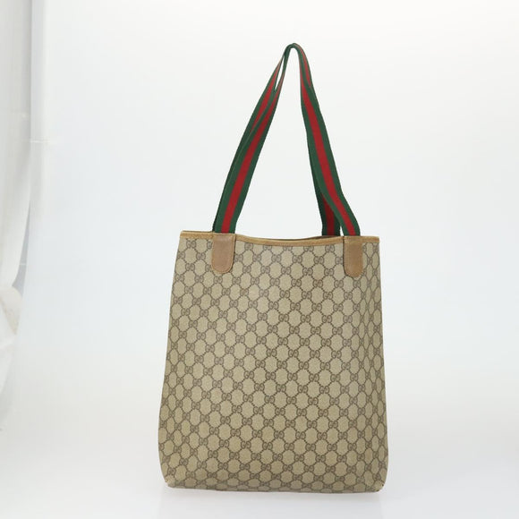 GUCCI GG Supreme Web Sherry Line Tote Bag PVC 5 Set Beige Red Auth mr1849