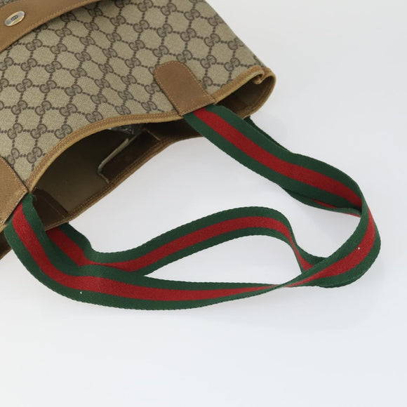 GUCCI GG Supreme Web Sherry Line Tote Bag PVC 5 Set Beige Red Auth mr1849