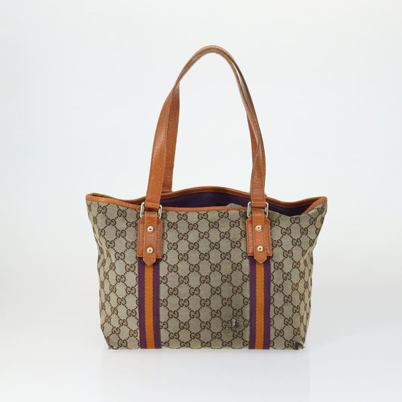 GUCCI GG Supreme Web Sherry Line Tote Bag PVC 5 Set Beige Red Auth mr1849