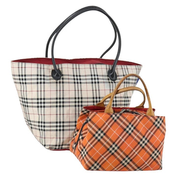 BURBERRY Nova Check Blue Label Hand Bag Nylon 2 Set Orange Beige Auth mr1850