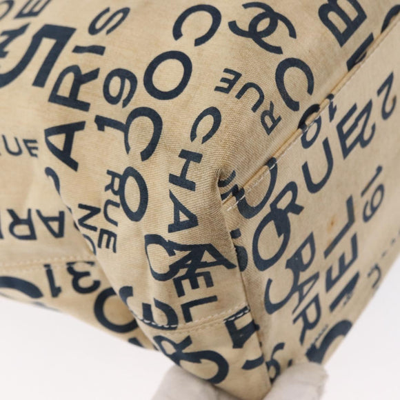 CHANEL By Sea Line Tote Bag Canvas Navy Beige CC Auth mr1854