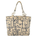 CHANEL By Sea Line Tote Bag Canvas Navy Beige CC Auth mr1854-13