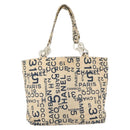 CHANEL By Sea Line Tote Bag Canvas Navy Beige CC Auth mr1854-2