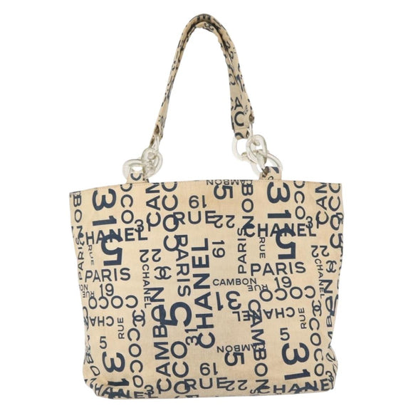 CHANEL By Sea Line Tote Bag Canvas Navy Beige CC Auth mr1854