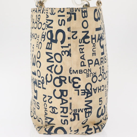CHANEL By Sea Line Tote Bag Canvas Navy Beige CC Auth mr1854
