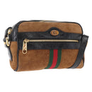 GUCCI Web Sherry Line Shoulder Bag Suede Leather Brown Gold 573321 Auth mr1859-1