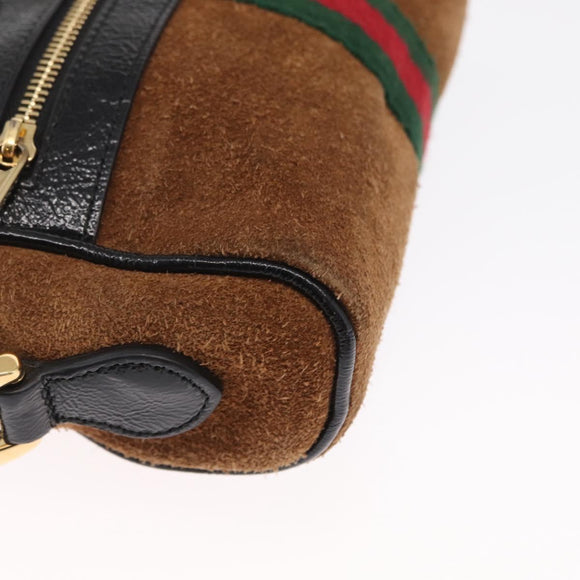 GUCCI Web Sherry Line Shoulder Bag Suede Leather Brown Gold 573321 Auth mr1859