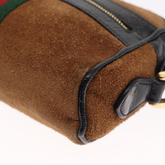GUCCI Web Sherry Line Shoulder Bag Suede Leather Brown Gold 573321 Auth mr1859